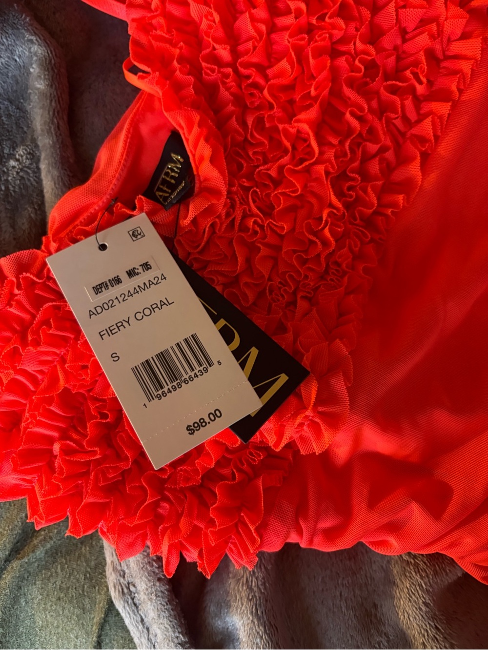 Aqua Fiery Coral Ruffle Bandeau Dress